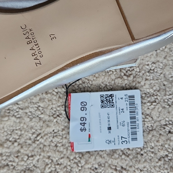 Zara silver leather pointed toe ballerina flats in 37 - Picture 6 of 7